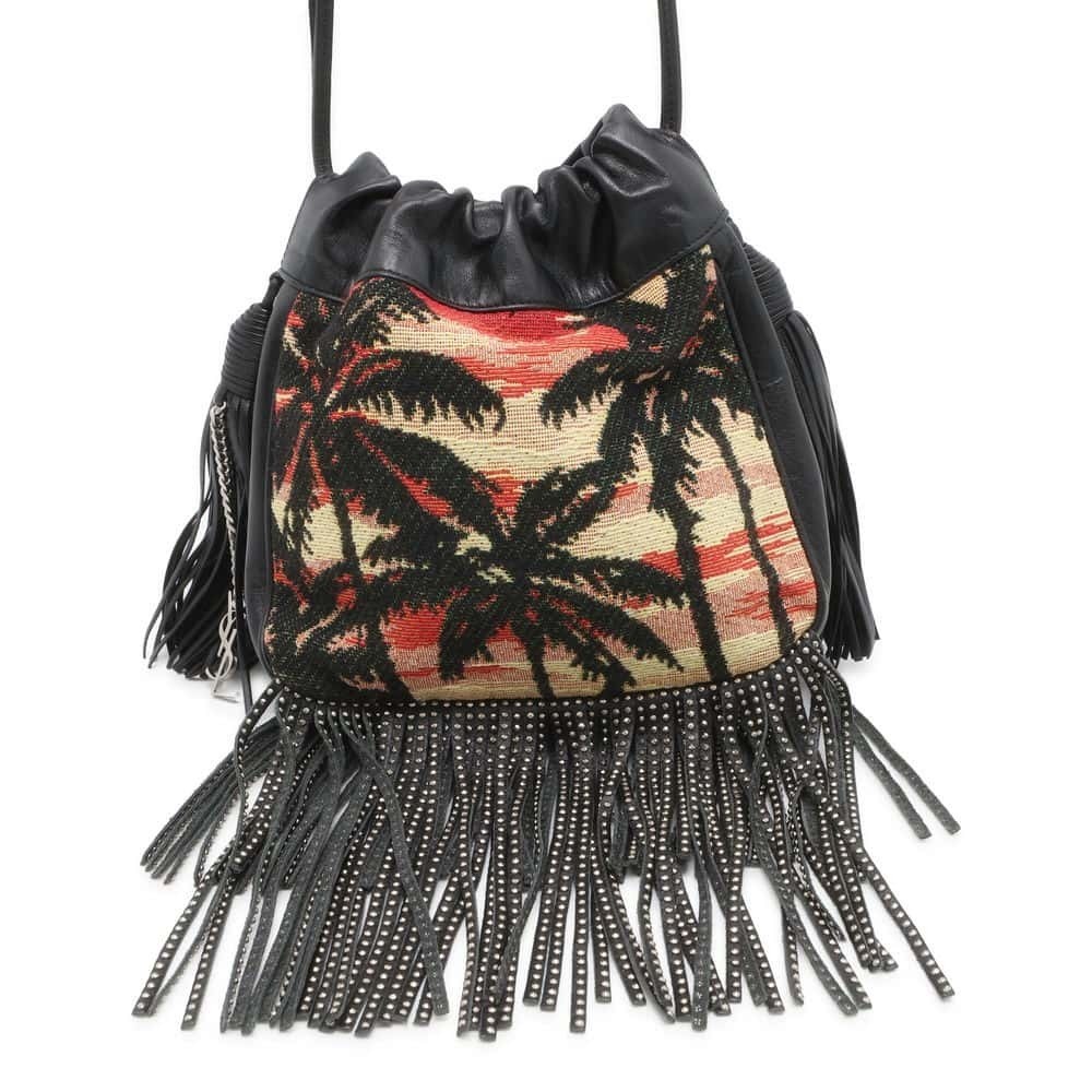 Saint Laurent Paris Shoulder Bag Sunset Fringe Bucket Black